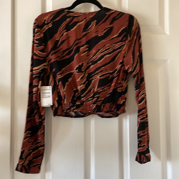 Bp brown burnout tiger stripe faux wrap surplice top blouse rust 1970s - Picture 7 of 7